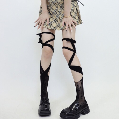 Lace calf socks, black stockings, sexy women's over-the-knee fishnet stockings, mid-calf long stockings, half-cut high-top stockings manufacturer