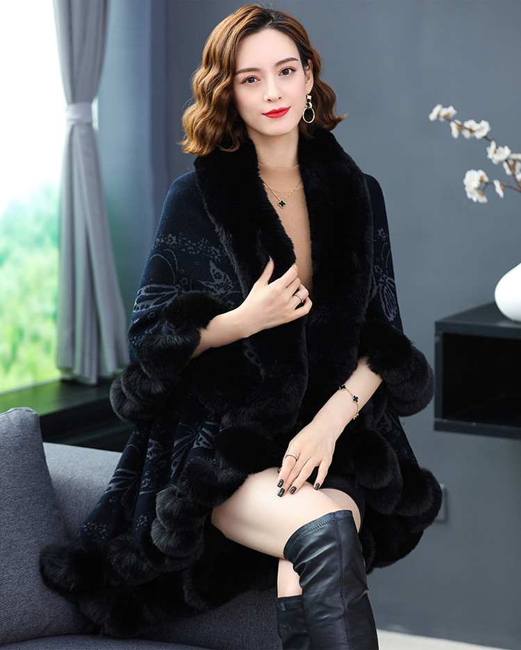 Mantella con collo in pelliccia, da donna, taglie forti, cardigan in maglia jacquard, cappotto largo_voghion.com