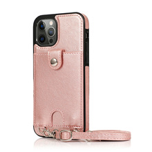 新款适用iPhone15Pro手机壳 苹果14/13插卡保护套S20斜跨挂绳皮套