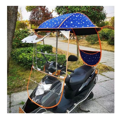 Elektromobil üçün ön şüşə çətiri (günlük): battery-powered tricycle motorcycle, sun - high-definition-sliding-window-sun-protection-tarpaulin-jacquard-blue-dots-rain-curtain-the-car-has-a-rearview-mirror
