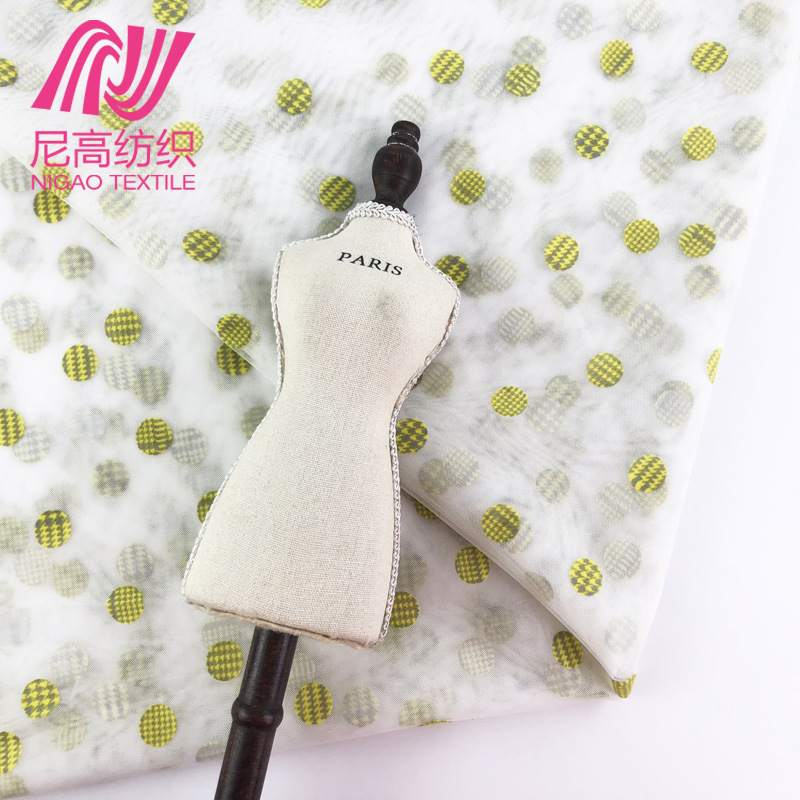 新款涤纶网布圆点植绒网纱  千鸟格绒毛网眼布 时尚女裙服装面料