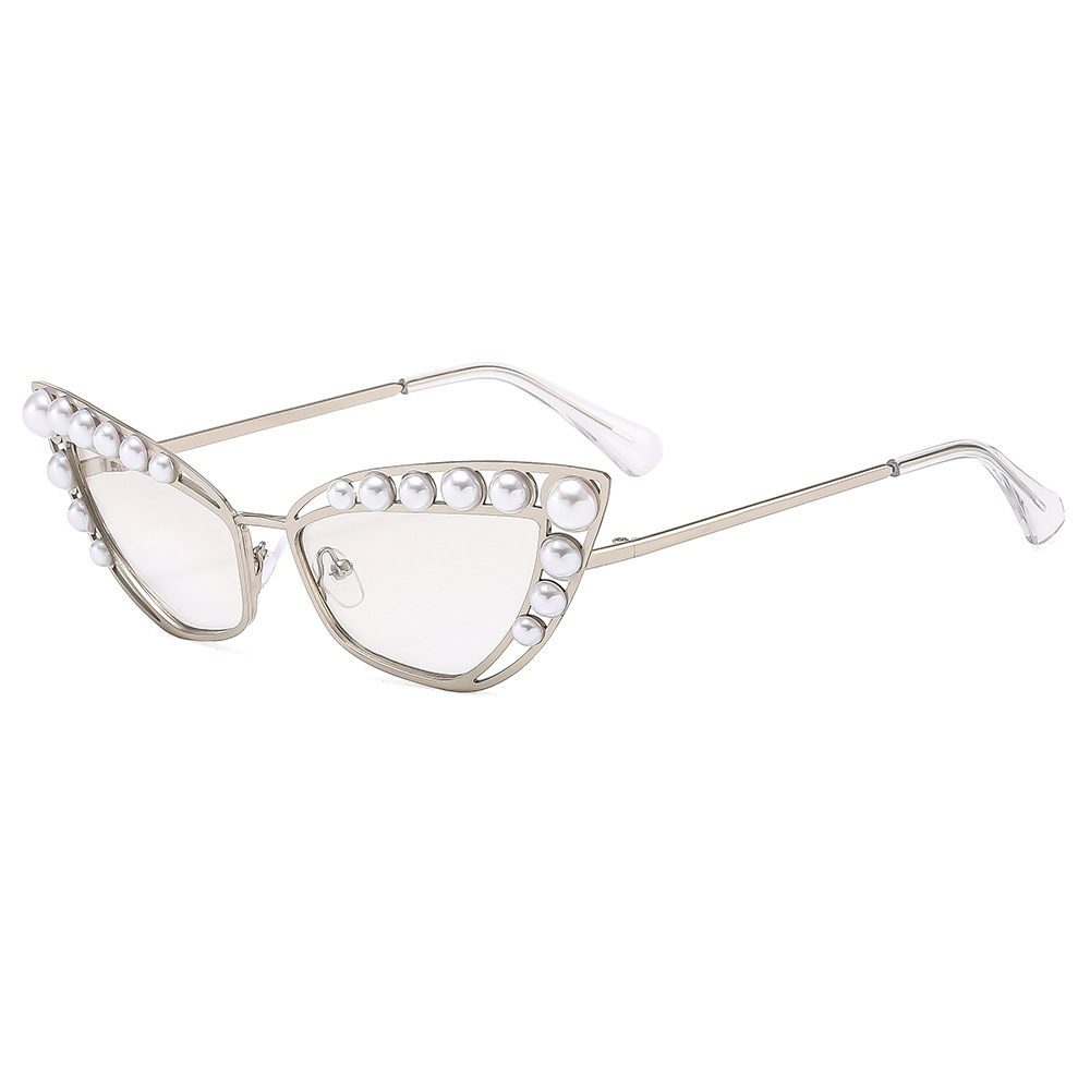 Nuevas gafas de sol de metal con ojos de gato de perlas hermosas transfronterizas