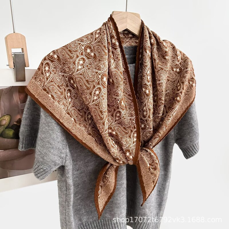 Silk Wool 90 Triangle Scarf Double-Sided Collection Silk Wool Classy Ladies Autumn and Winter Classy Gift Silk Scarf Scarf Shawl