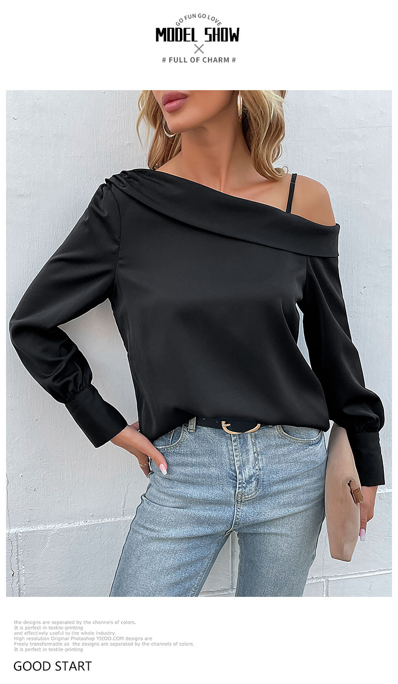 Camicia a maniche lunghe con spalle scoperte irregolari e tinta unita_voghion.com