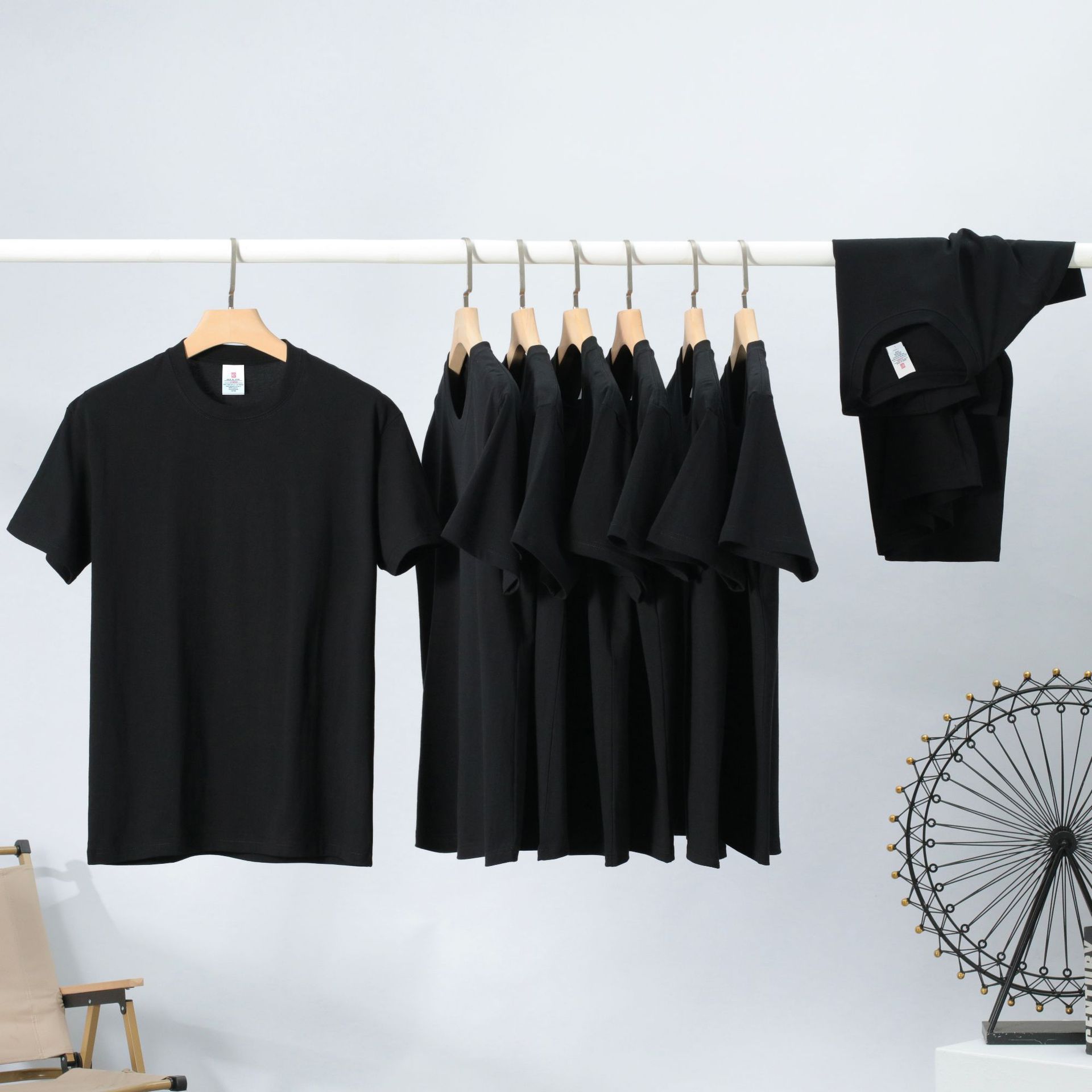 直播爆款二本针220克纯棉圆领t恤衫男女夏季纯色基础宽松短袖批发