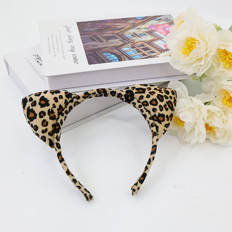 Amazon venta caliente leopardo cabello bandas mitad cara máscara set leopardo cabello bandas corbata maquillaje decoración de fiesta