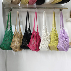 本季 2024新款小眾復古休閒棉繩編織包鏤空漁網包時尚單肩大包