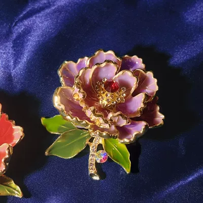 Enamel Peony Flower High-end Brooch Yaxa sancaqları - x0589-purple