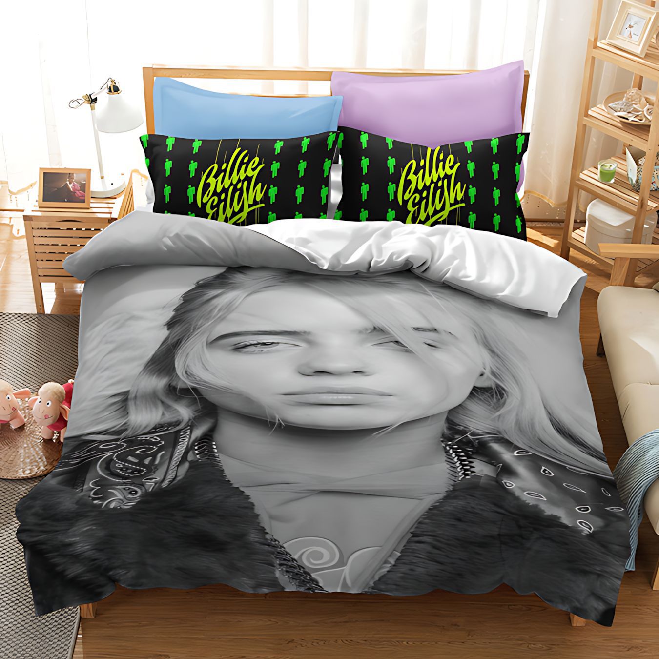 TEMU / JIT cross-border chica temática patrón de impresión digital edredón suave conjunto de ropa de cama estilo nórdico