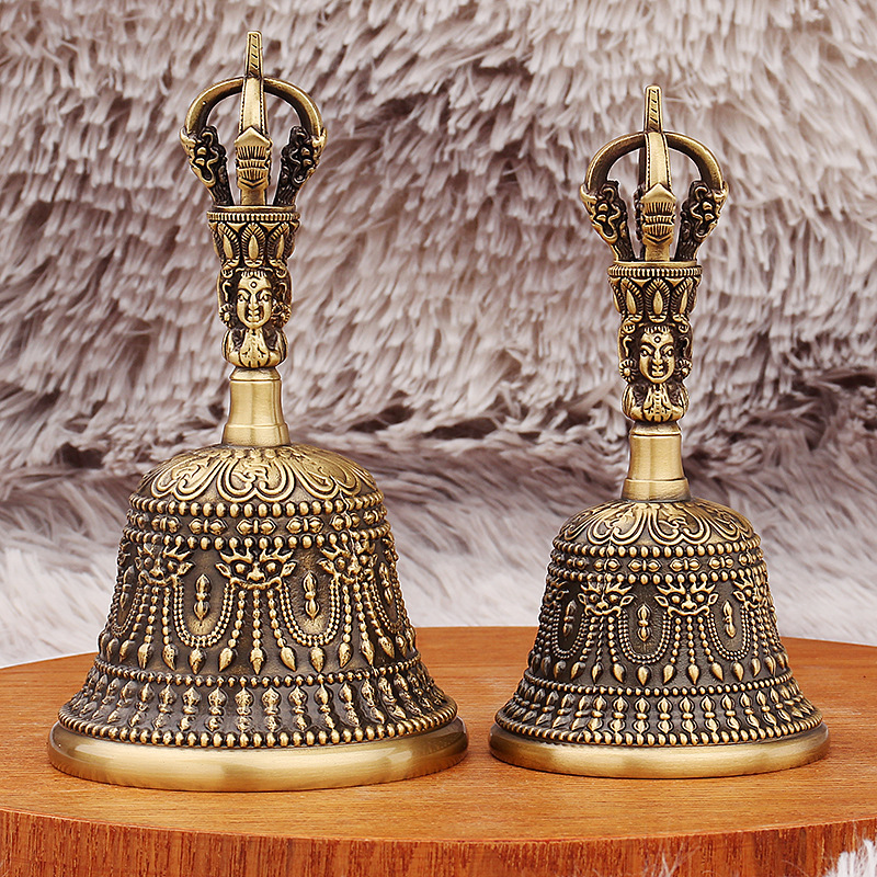 Brass Five-Strand Vajra Three-Headed Magic-Dissolving Pestle Hand-Held Bell Home Living Room Ancestral Hall Bell Craft Ornament Wholesale