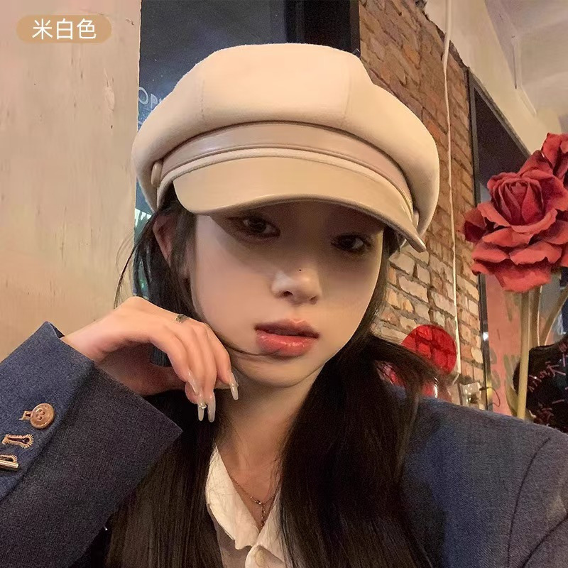 秋冬新款毛呢八角贝雷帽子女网红画家帽鸭舌帽小众潮款百搭显脸小|undefined