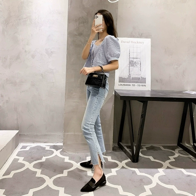 Douyin одиночная модель Hutong 2025 весна-осень новые популярные женские замшевые туфли, мягкая подошва, мягкая лицeвая часть, лоферы с заостренным носком