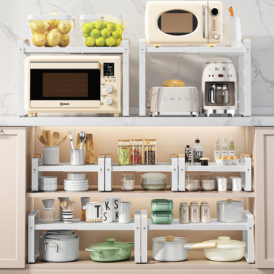 Factory Supply Kitchen Shelf Cabinet Pot Microwave Storage Rack Cabinet Retractable Lower Sink Layered Plate