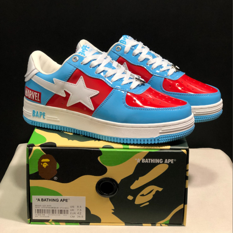 Bape Sta猿人頭空軍連名漫威白黒パンダの漆皮の厚い底が高くなりました。|undefined
