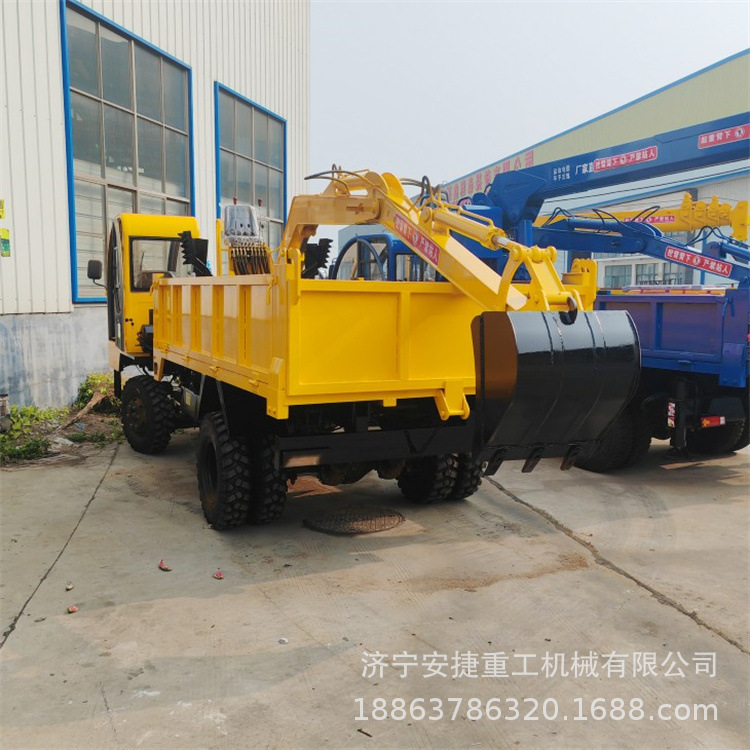 农村建筑四不像随车挖 轮式四驱池塘挖泥机 6吨液压挖掘运输车