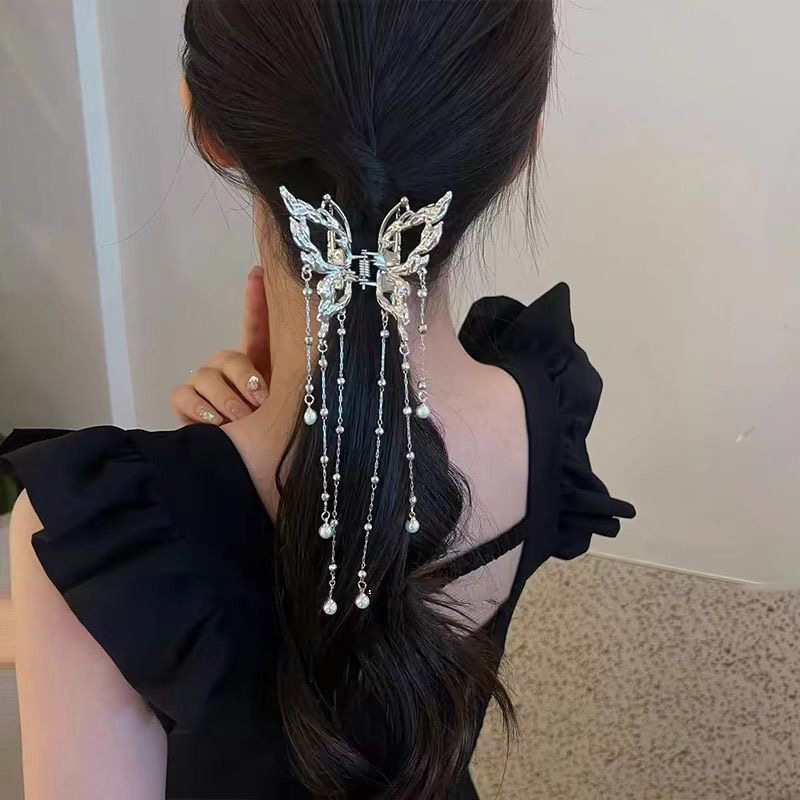 Satín de alta sensación, arco negro grande, clip de tiburón, toque de cabeza, clip de nube, clip de agarre, clip de cabello, tarjeta de cabello de mujer
