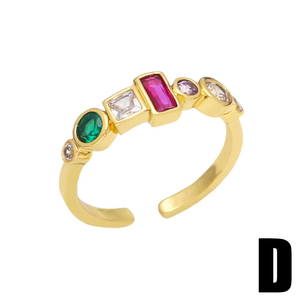 Geometric Fruit Heart-Shaped Copper 18K Gold-plated Colorful Zircon Ring