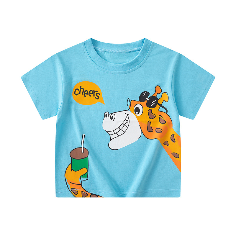 Ropa infantil transfronteriza camiseta de mangas cortas para niños verano nueva ropa de bebé dibujos animados camisas de animales al por mayor una venta a consignación