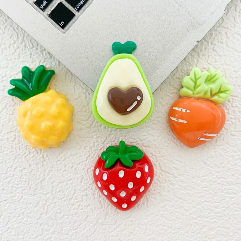bright face avocado strawberry carrot pineapple resin accessories diy hole shoes fan decoration phone case material