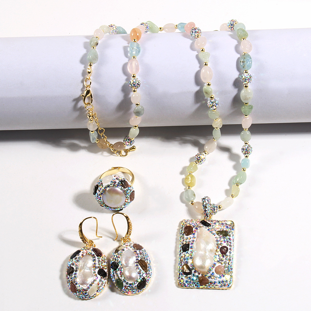 80g Weight Rhinestones Inlay Material Jewelry Set Classification Jewelry Set Quantity Holiday Occasion natural stone Material Geometric Pattern Women's Gender Inlay Design Vintage Style Style Vintage Style Geometric Natural Stone Rhinestones Jewelry Set In Bulk 21