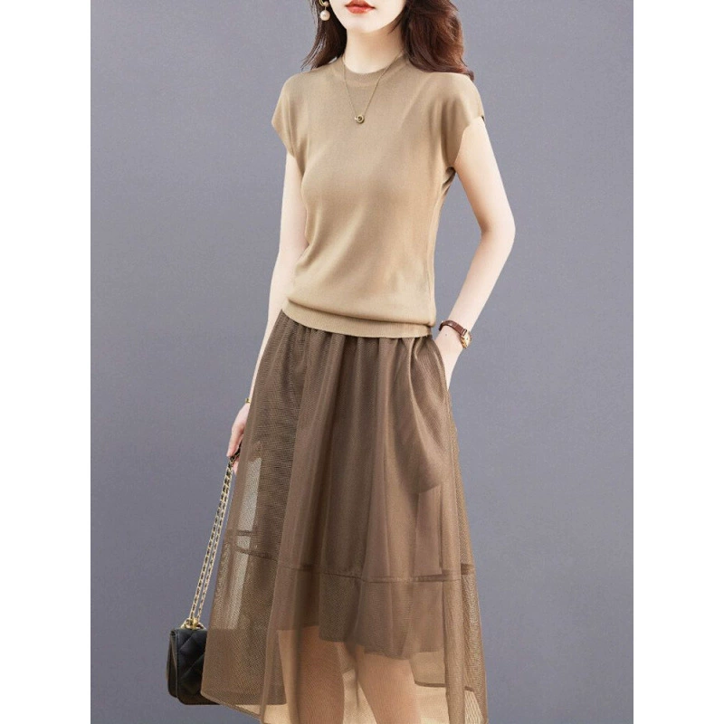 Двухкомпонентное платье для женщин лето 2025 новый стиль высококлассный темперамент западный стиль молодежный стройнящий костюм юбка