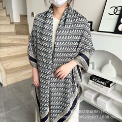 章子怡同款披肩老花字母老花围巾羊绒桑蚕丝方巾迪丽热巴同款披肩