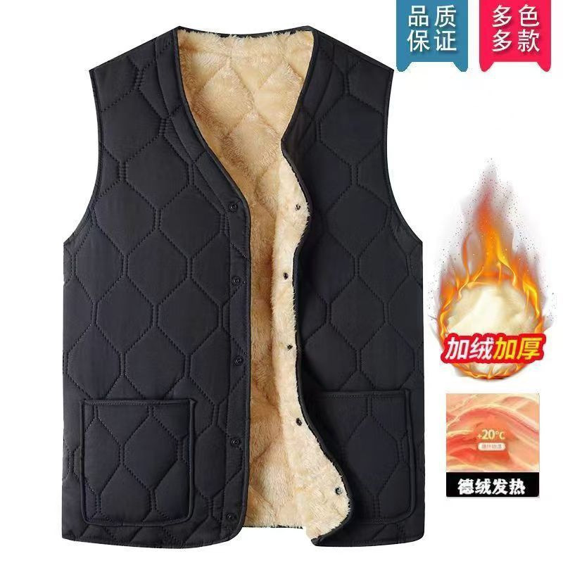 Middle-Aged and Elderly Men's Vest, New Autumn and Winter Style, Dad's Clothing, Fleece-Lined, Thickened, Large Size, Men's Cotton Vest, Middle-Aged Sleeveless Jacket