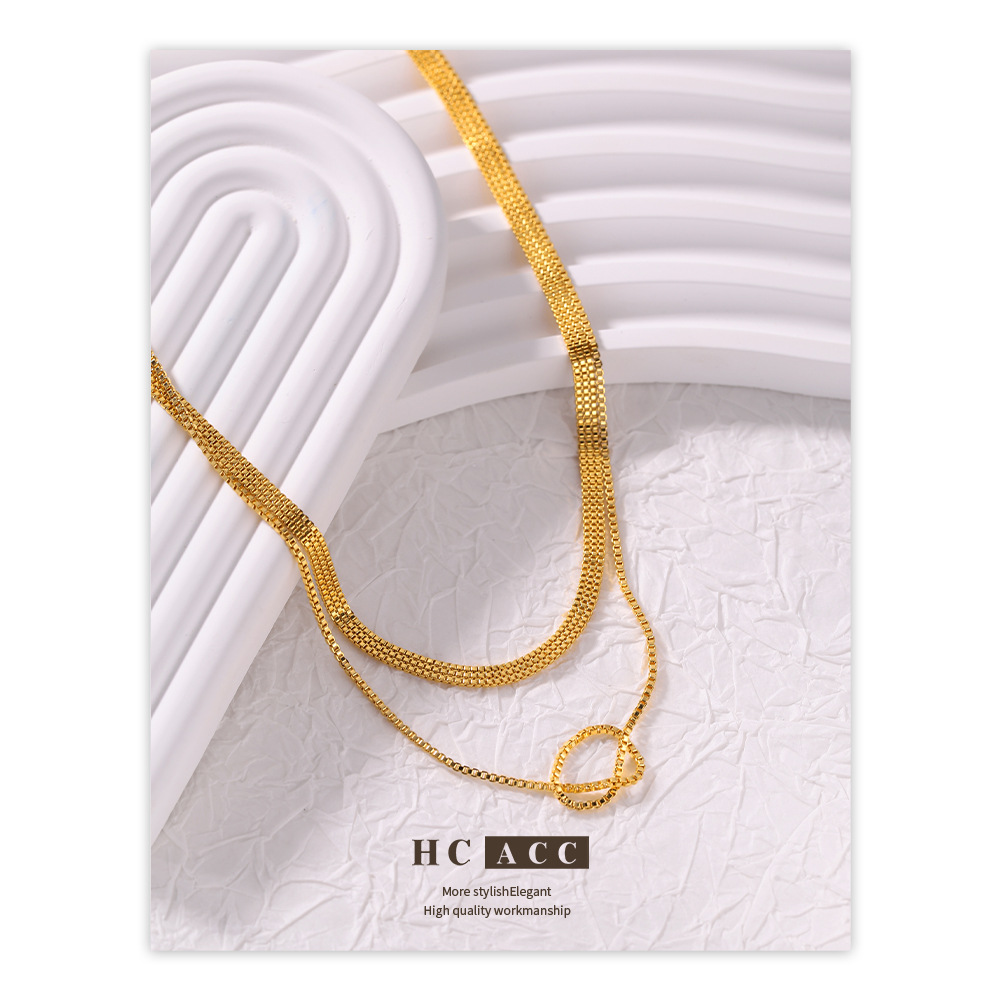 european-and-american-personality-all-match-hot-girl-double-layer-stacked-necklace-female-ins-snake-bone-chain-exquisite-blade-chain-real-gold-clavicle-chain
