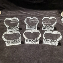 水晶LOVE 冰山水晶影像白胚耗材MOM DAD水晶内雕礼品桌面摆件