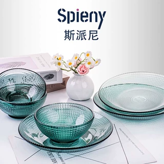 斯派波点系列绿色高硼硅玻璃碗高颜值餐具耐高温家用饭碗盘子套装
