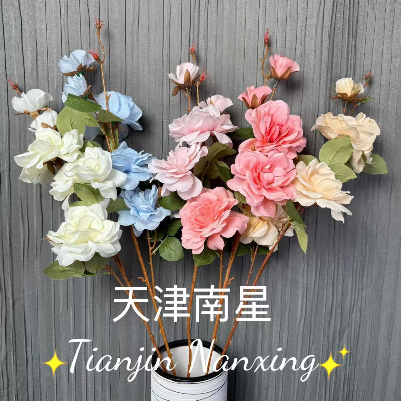 Simulated 5-Head Laifei Roses, New High-End European-Style Large Laifei Camellias, Wedding Home Floral Decorations in Stock