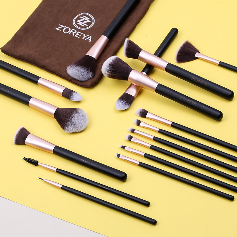 ZOREYA Cross-border AliExpress Venta caliente Herramientas de belleza Sombra de ojos Cepillo de labios Cepillo de base 16 pinceles de maquillaje Juego completo al por mayor