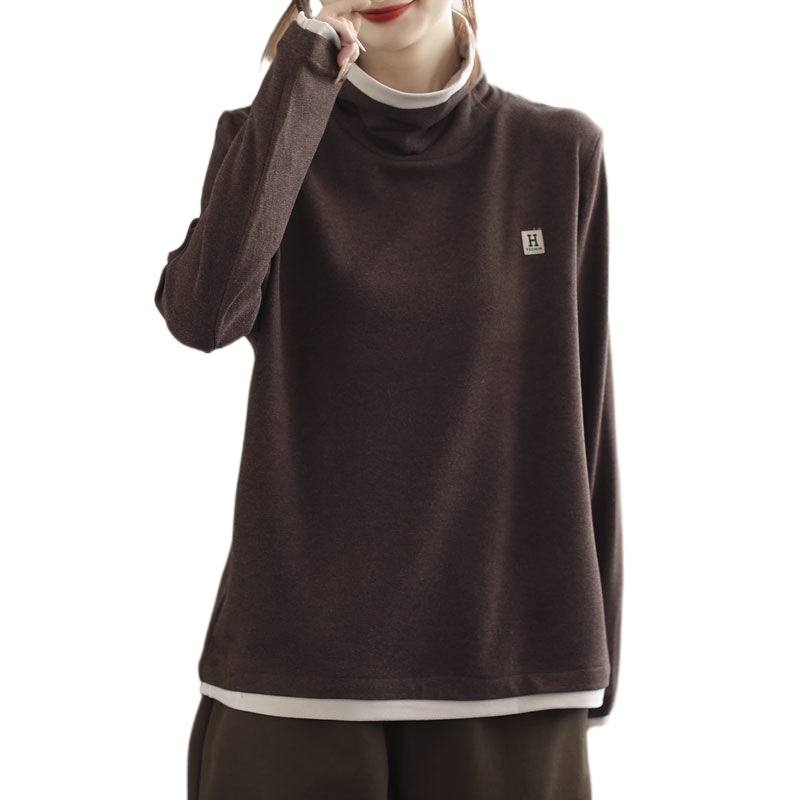 양면 벨벳 스웨터 여성의 두꺼운 가짜 투피스 디자인베이스 벨벳 스웨터 여성의 겨울 새로운 우아한 더미 칼라 탑