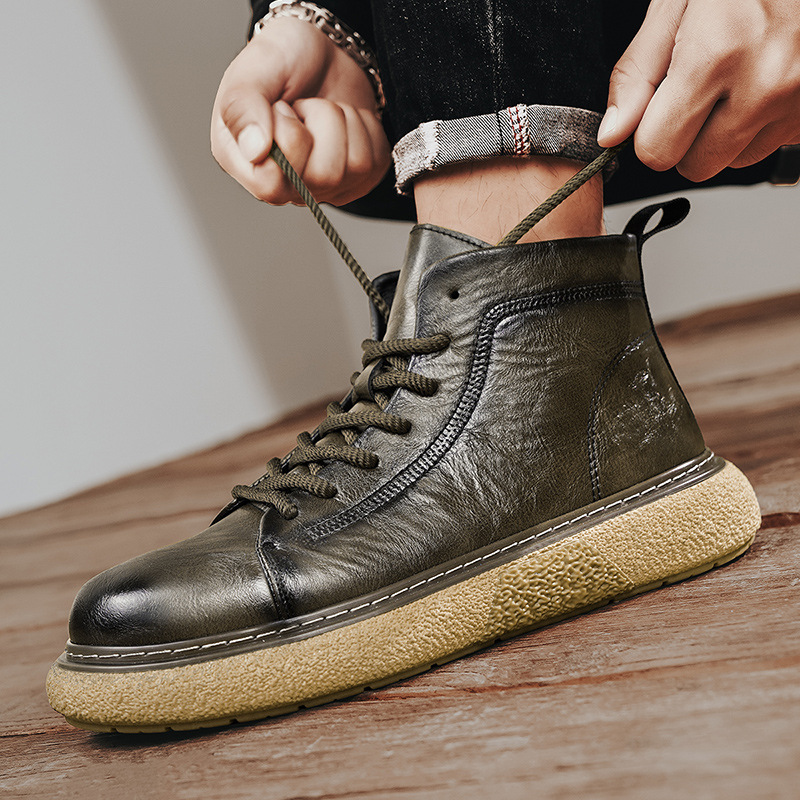 Wysokie buty Martin 2024 jesień nowy casual sport trend skóra wodoodporna i odporna na zużycie odzież robocza modne buty męskie_voghion.com