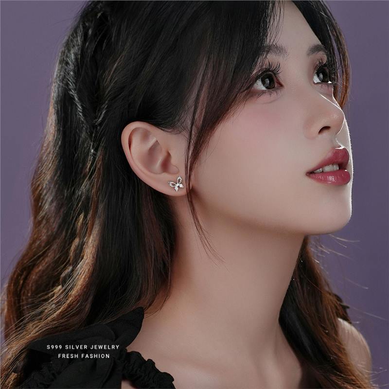 Butterfly Zircon Stud Earrings In Sterling Silver For Women_voghion.com