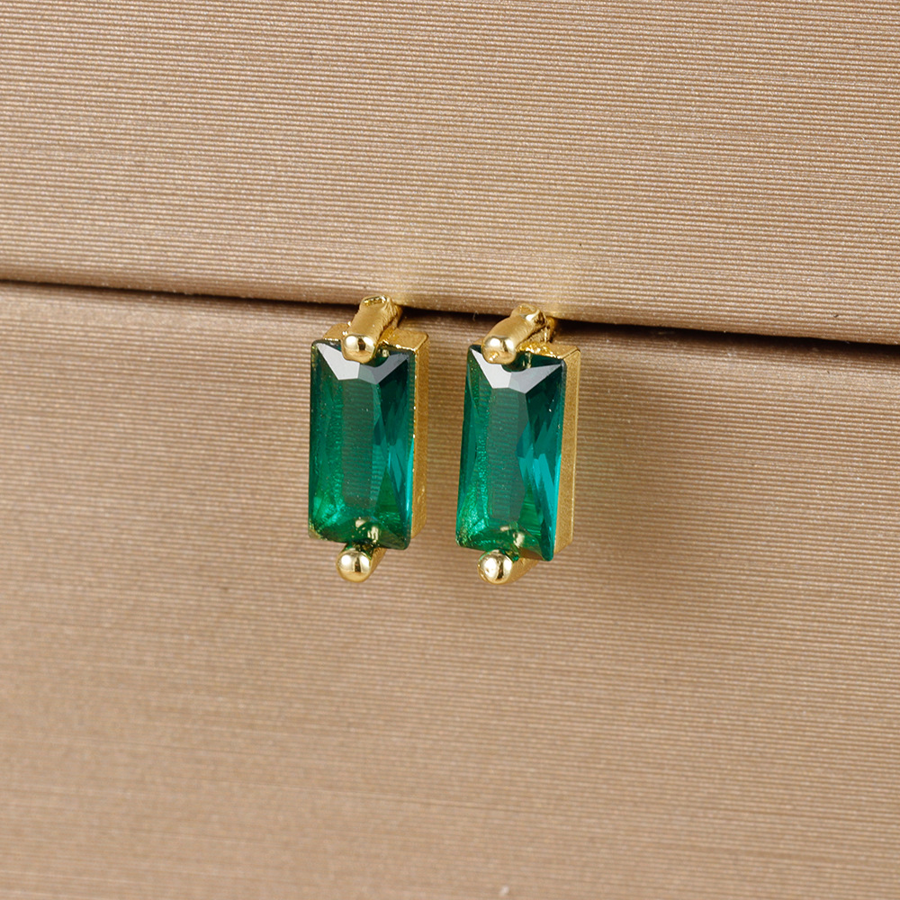 1 Pair Simple Style Rectangle Plating Inlay Copper Zircon Ear Studs display picture 8