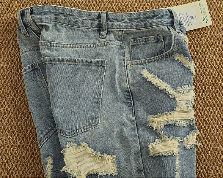 Men's Light Blue Distressed Denim Shorts Relaxed Fit Casual Summer Shorts 5-Inch Inseam_viptrois.com