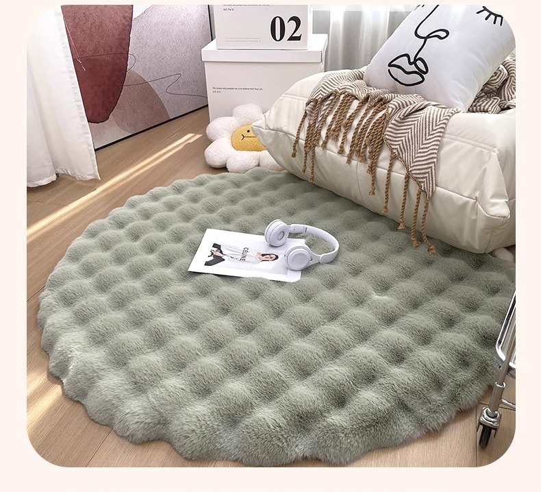 Carpet Cream Style Round Thickened Rabbit Plush Floor Mat Living Room Lazy Sofa Round Mat Bedroom Dresser Chair Mat