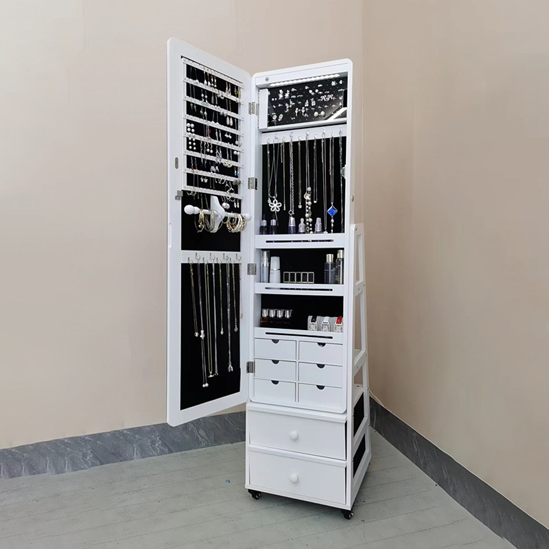 Espejo de piso de madera de cuerpo completo de la joyería gabinete de almacenamiento espejo hogar dormitorio Almacenamiento de joyas con polea espejo image 5