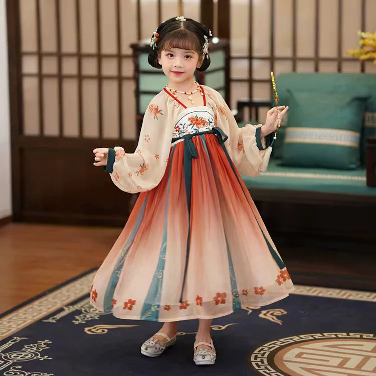 2023 Весенняя новая детская Китайская одежда для девочек Супер сказочное ретро-платье в китайском стиле для девочек с длинным рукавом аккуратная грудь