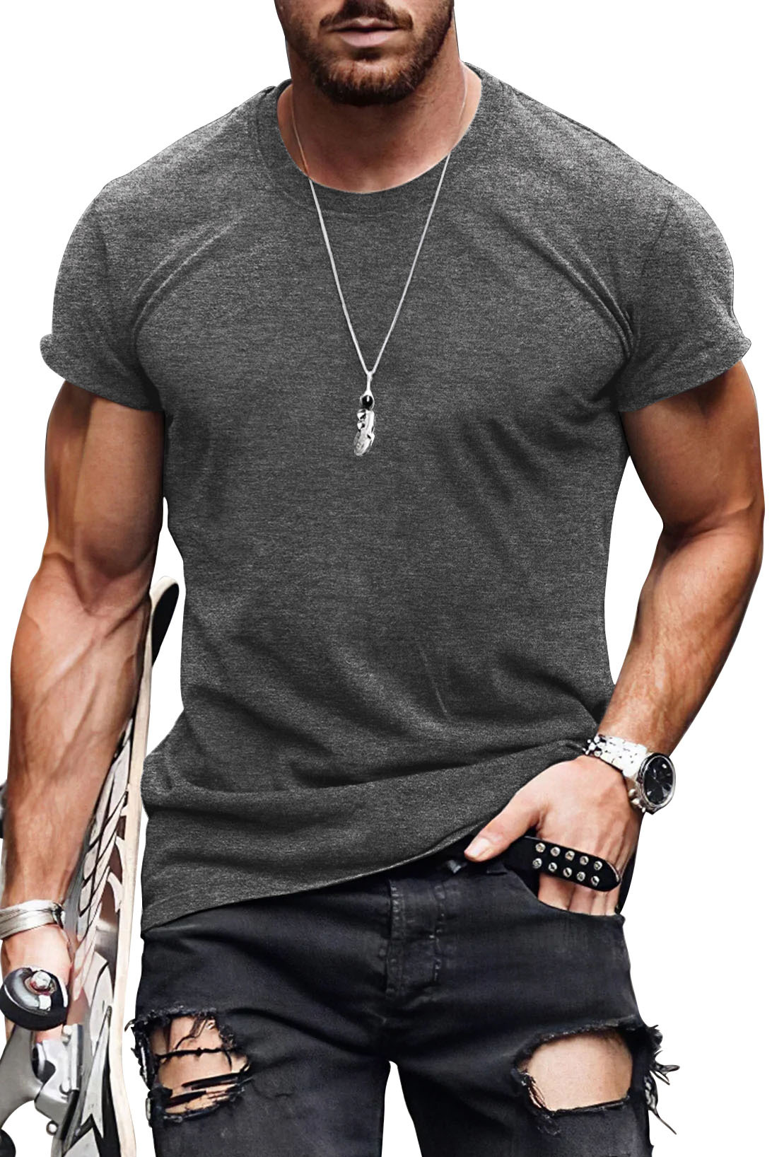 210g Weight Short Sleeve Sleeve Length Pullovers Placket Type Regular Sleeve Sleeve Type Cotton Fabric Type Long Top Length T-shirt Tops Type Daily Occasion Round Neck Neckline Loose Fit Type Solid Color Pattern Summer Season Men's Gender Printing Design Streetwear Style Men's Solid Color Streetwear Round Neck Short Sleeve Loose Men's T-shirt 10