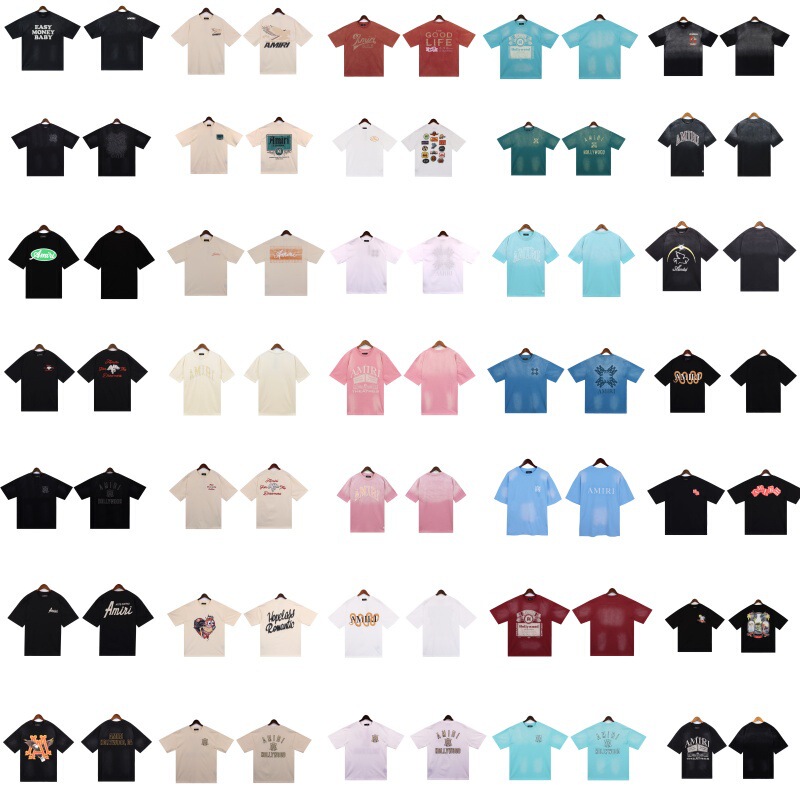 Amiri Kanye American Fashion Brand Letter Washed Old Embroider Couple High Street Casual Cotton Round Neck Short-Sleeved T-Shirt