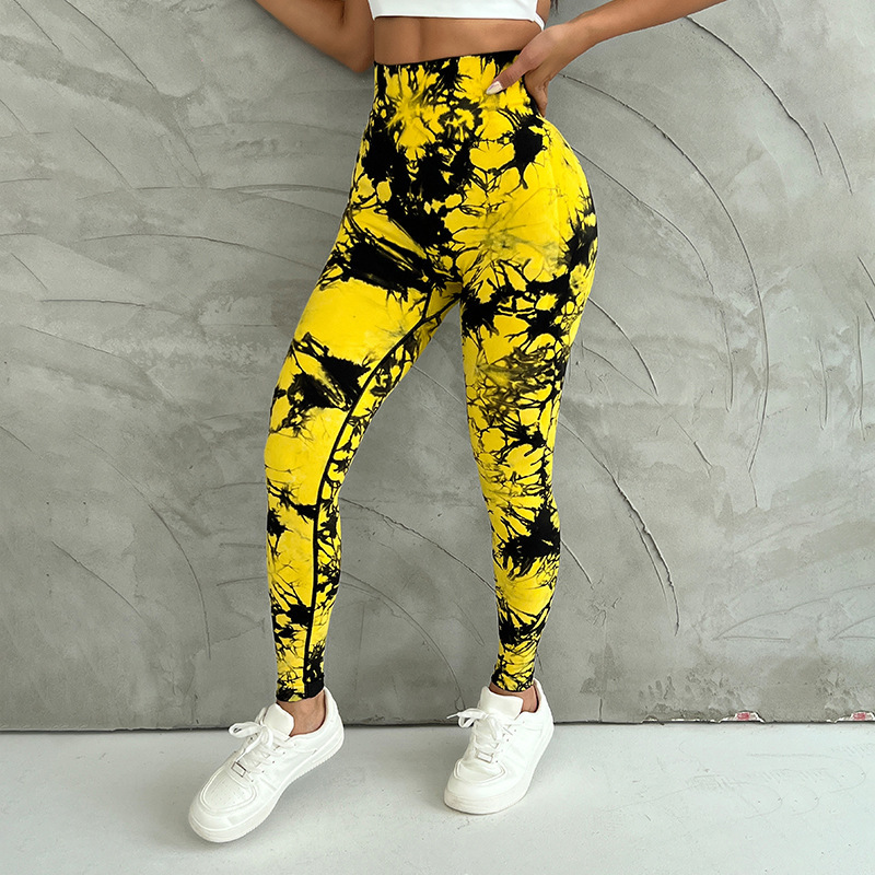 Versión gruesa talla S 200g + sin costuras pantalones de yoga de la aptitud de las mujeres Pantalones deportivos tie-dyed tie-float Hip-lifting pantalones Leggings