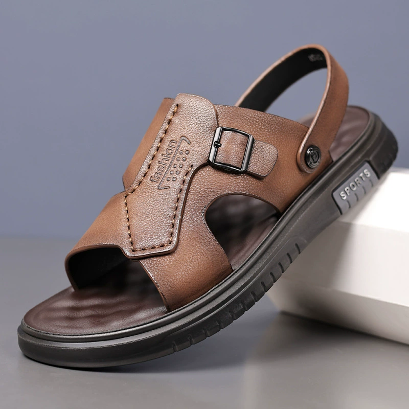 Men's summer sandals, wear-resistant leather beach footwear, beach slippers