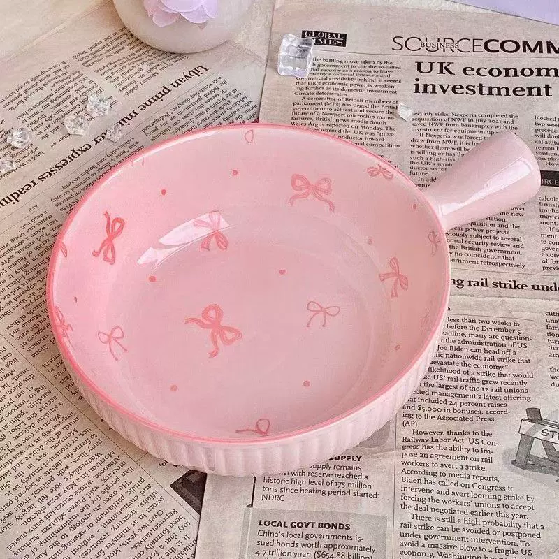 Ceramic Tableware Set, Butterfly-Handle Design, Home Dining Bowls & Plate (Pink/White)