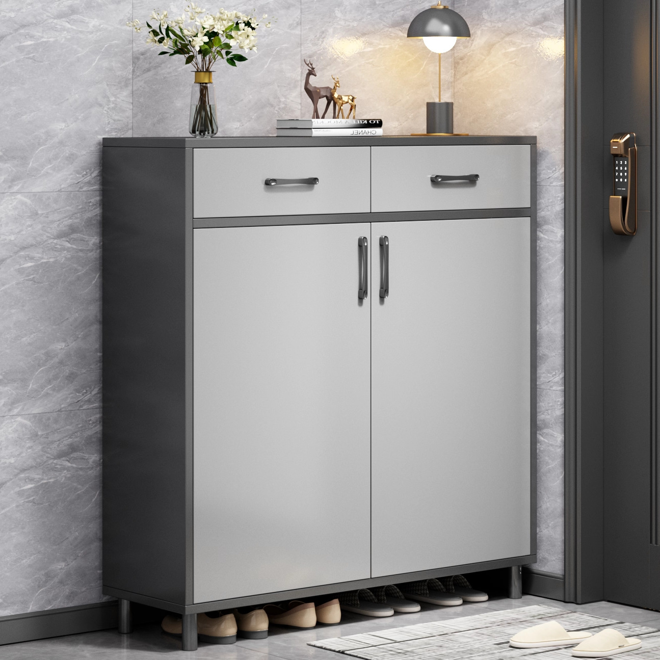 Solid Wood Core Shoe Cabinet for Home Entrance, Simple Modern Storage, Entrance Cabinet, Economical Small Entryway, Large Capacity Shoe Rack