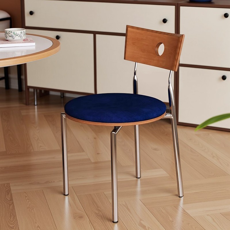 Vintage Dining Chair for Home Use, Solid Wood Backrest Chair, Trendy Retro Chair, Small Apartment Dining Chair, Designer Chair