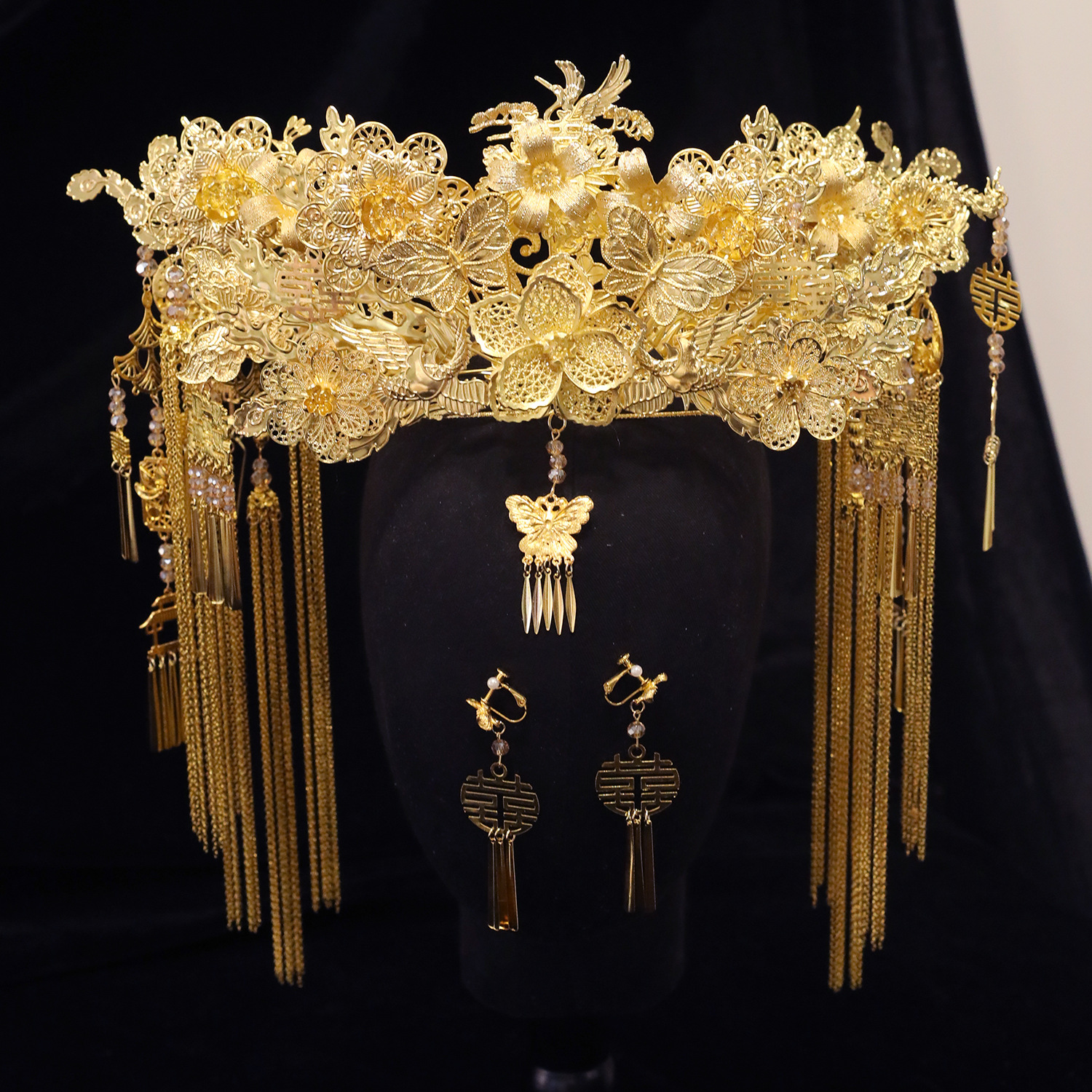 新娘秀禾头饰金色凤冠头饰新娘头冠大冠中式旗袍结婚秀禾服头饰品