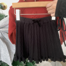 冬装新款女童毛线针织半身裙女宝宝学院风短裙黑色包芯纱短裙