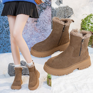 Genuine Leather Thick-Soled Snow Boots Thick Women's Boots Women's Winter Velvet Thickeneded Non-Slip Cotton Shoes 2025 New Warm Boots